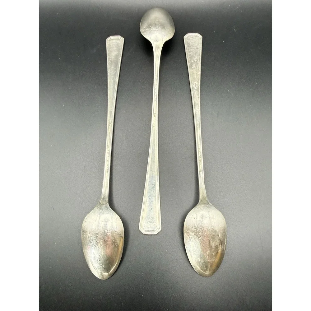 VTG Oneida WM. A. Rogers Croydon Mary Lee Silverplate Iced Tea Spoons 1932 Set 3